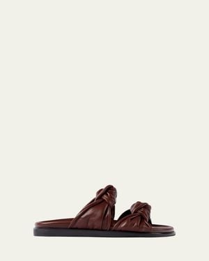 Dear Frances Tye Leather Slide Sandals - Brown