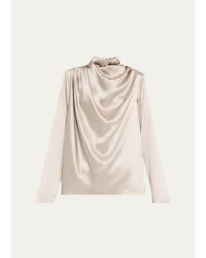 Heirlome Sybil Draped Silk Long-Sleeve Top - Natural