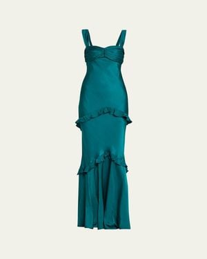 Saloni Selma Sleeveless Satin Dress - Blue
