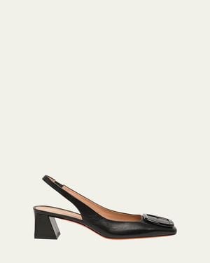 Santoni Lemon Buckle Slingback Leather Pumps - Natural