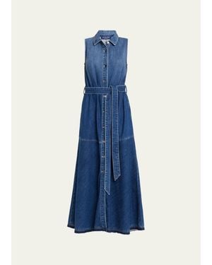 Kobi Halperin Addison Belted Ombre Cotton Denim Maxi Dress - Blue