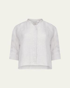 Twp Stand Collar Cut Off Shirt - White
