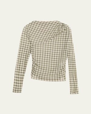 Veronica Beard Nuvina Draped Plaid Mesh Top - White