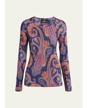 Etro Paisley-Print Wool Jersey Long-Sleeve Top - Multicolor