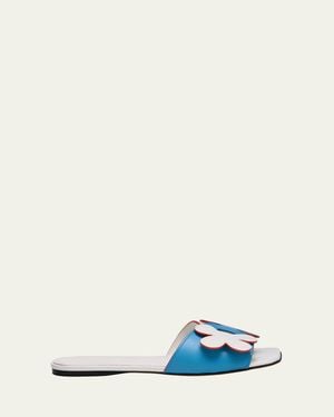 Marni Flower Leather Slide Sandals - White