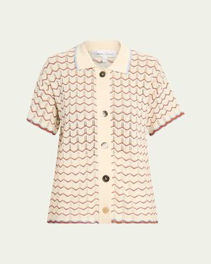 Cara Cara Hayes Short-Sleeve Crochet Polo - Natural