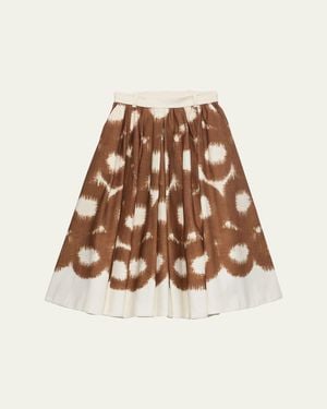 Prada Abstract-Print Canvas Pleated A-Line Skirt - Natural