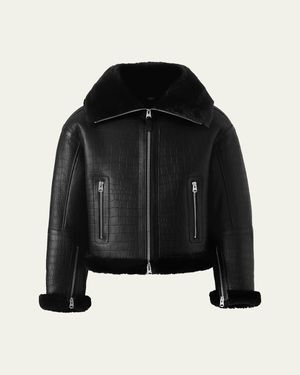 Mackage Memphis Croc-Effect Oversized Shearling Jacket - Black