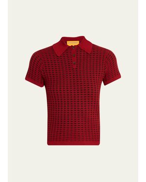 Guest In Residence Cashmere Waffle-Stitched Shrunken Polo Sweater - Red