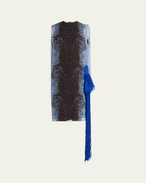 Ferragamo Cuttle Fish Print Silk Sleeveless Shift Dress - Blue