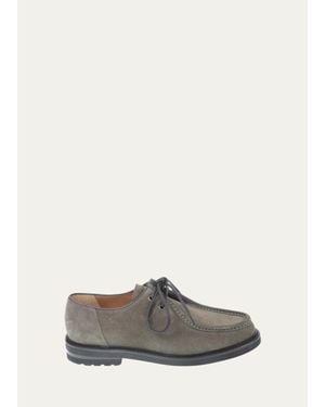 Bergdorf Goodman Suede Moc-Toe Derby Shoes - White