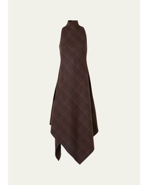Akris Punto Blanket Check Wool-Blend Flannel Midi Dress - Brown