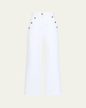 Max Mara High-Rise Cotton Twill Wide-Leg Sailor Pants - White