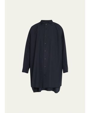Eskandar Wide A-Line Collarless Classic Shirt (Long Plus) - Blue