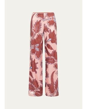 Diane von Furstenberg Felix Wide-Leg Sequin Floral Pants - Red