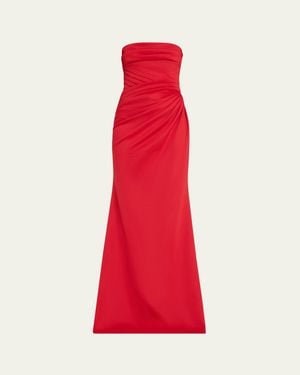 Badgley Mischka Strapless Pleated A-Line Gown - Red
