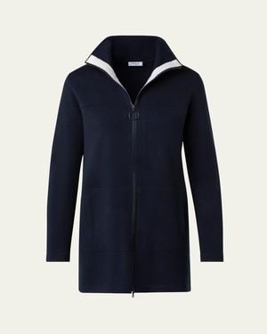 Akris Punto Milano Knit Long Zip-Up Cardigan - Blue