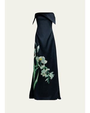 Erdem Floral Duchess Satin Strapless Gown - Blue