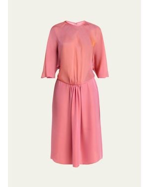 Giorgio Armani Iridescent Chiffon 3/4-Sleeve Midi Dress - Pink
