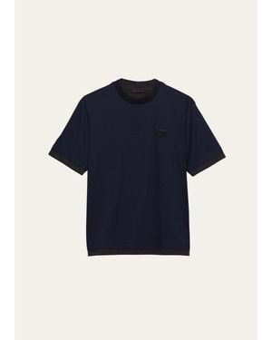 Prada Divisa Layered Crewneck T-Shirt - Blue