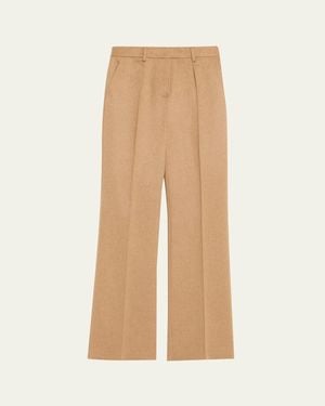 Max Mara Carbone Pleated Wool Straight-Leg Pants - Natural