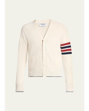 Thom Browne Cotton And Linen-Bar Sleeve Cardigan - Natural