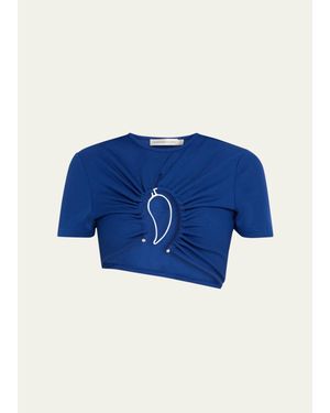 Christopher Esber Paisley Ruched Crop T-Shirt - Blue
