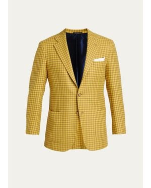 Kiton Cashmere Check Two-Button Sport Coat - Yellow