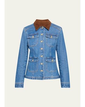 Cinq À Sept Katniss Faux Suede Collar Denim Jacket - Blue
