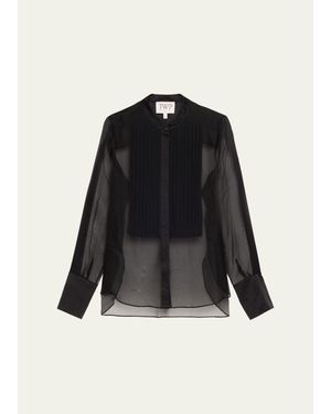 Twp Peyton Sheer Tuxedo Button-Front Shirt - Black