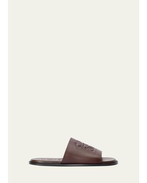 Loewe Flex Anagram Soft Calfskin Slide Sandals - Brown