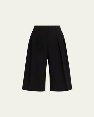 Michael Kors Pleated Wide-Leg Bermuda Shorts - Black