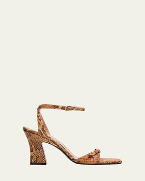 NODALETO Snake-Printed Leather Ankle-Strap Sandals - Natural
