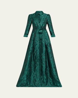 Teri Jon Strapless Metallic Floral Jacquard Gown in Green | Lyst Teri Jon Strapless Metallic Floral Jacquard Gown in Green | Lyst