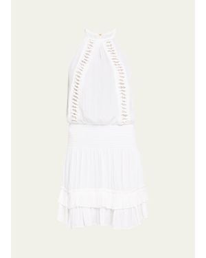 Ramy Brook Delfina Embellished Smocked Halter Mini Dress - White