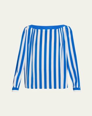 Akris Punto Striped Silk Long-Sleeve Blouse - Blue