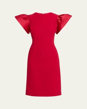 Teri Jon Flounce-Sleeve Crepe Sheath Dress - Red