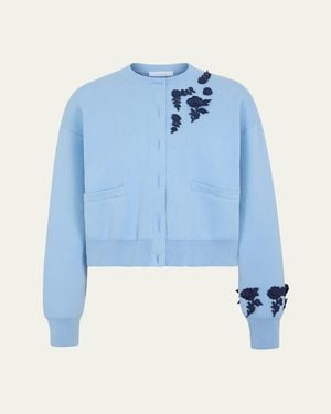 Rabanne Floral Embroidered Crewneck Cardigan - Blue