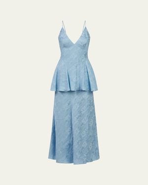 Markarian Dionne Floral Striped Jacquard Midi Dress - Blue