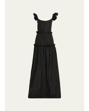 Markarian Arabella Ruffle Sleeveless Check Jacquard Gown - Black