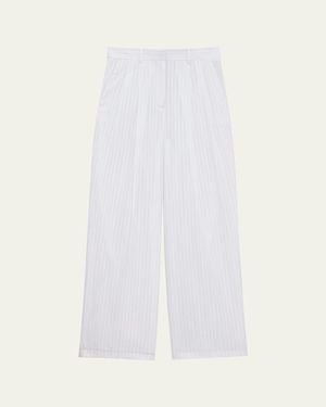 Theory Pinstripe Double-Pleated Pants - White