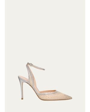 Gianvito Rossi 95Mm Crystal Organza Ankle-Strap Pumps - Natural