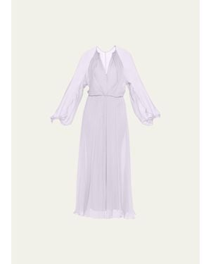Giorgio Armani Zip-Front Long-Sleeve Silk Chiffon Layered Gown - Pink