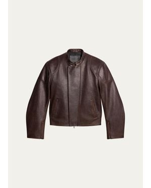 Helmut Lang Leather Concealed-Zip Moto Jacket - Brown