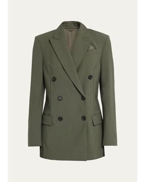 Brunello Cucinelli Tropical Luxury Wool Double-Breasted Jacket - Green