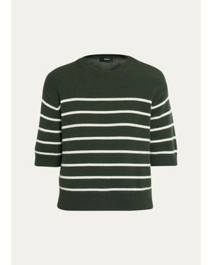 Theory Striped Cashmere Crop Short-Sleeve Sweater - Green
