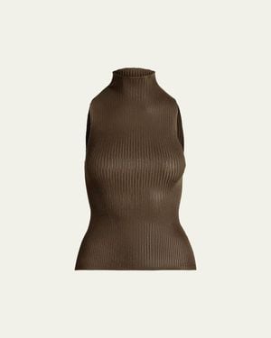 Ralph Lauren Foiled Rib-Knit Mockneck Sweater - Brown