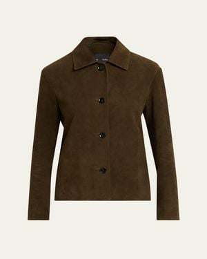 Proenza Schouler Irine Single-Breasted Suede Jacket - Green