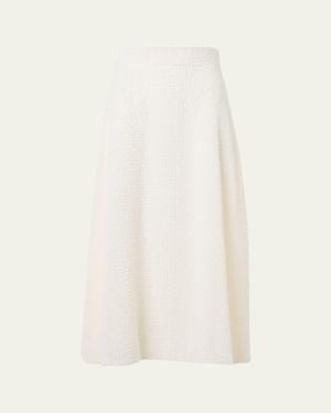 Akris Fringe Techno Grid A-Line Midi Skirt - White