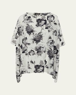 Eskandar Floral-Print Silk Chiffon Blouse - Gray